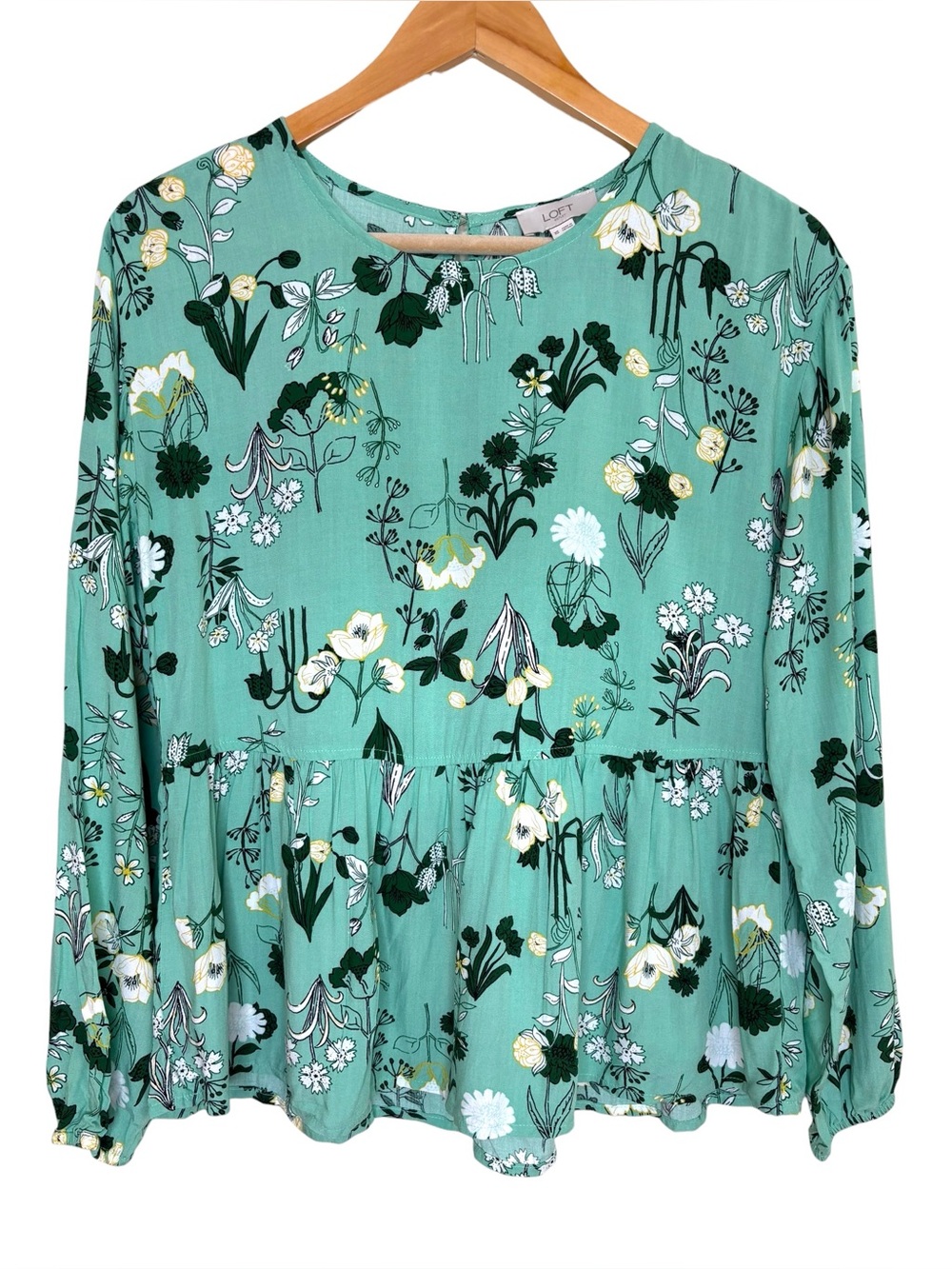 NWT Loft blouse light green floral balloon sleeve peplum tiered top xsmall